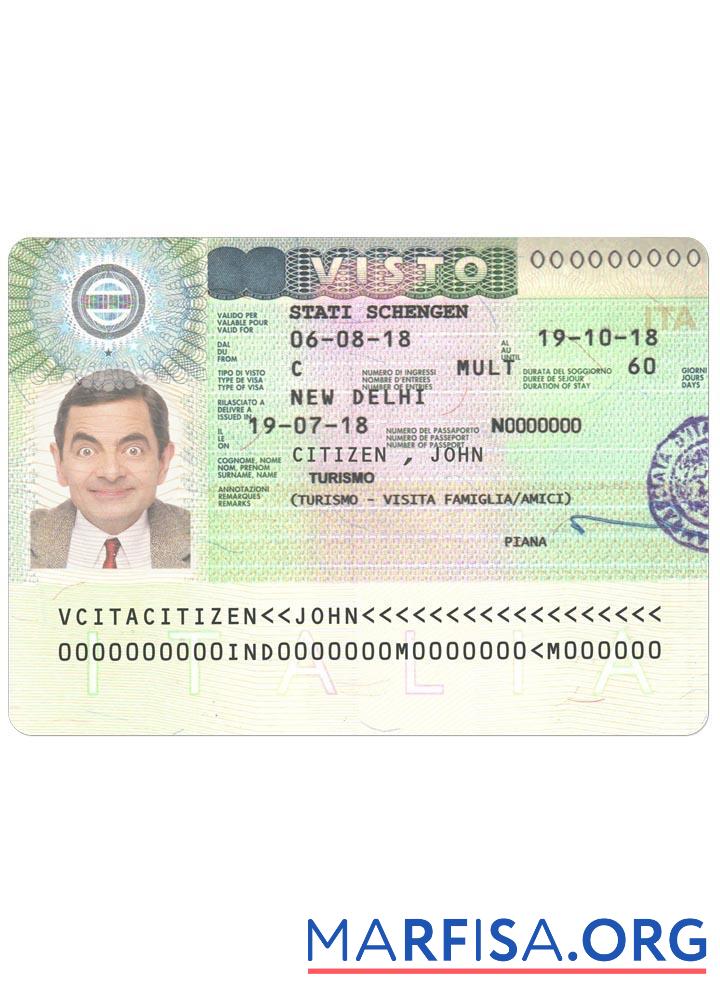 Blank Italy visa example